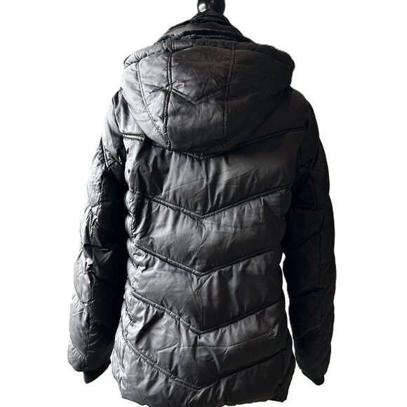 Women's Nautica Faux Fur Trim Hooded Mid-Length Black Puffer Jacket Size XL - Picture 4 of 14